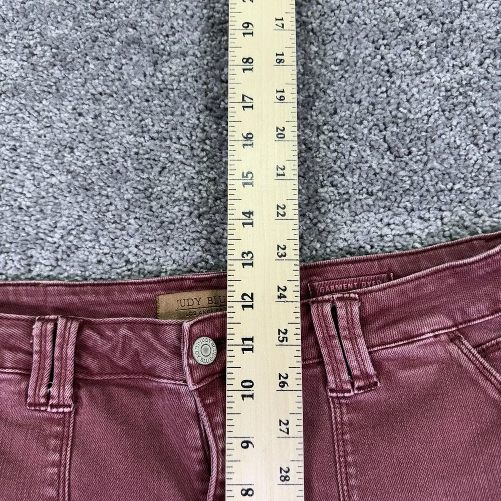 Judy Blue Jeans Womens 15/32 Red Ankle Garment Dyed Denim Medium Wash Preppy